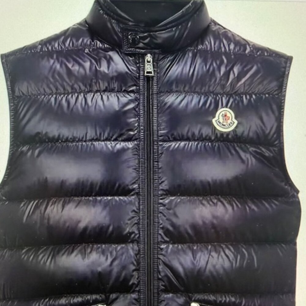 MONCLER Gui $1090 Navy Blue Down Gilet,Brand New, Tags, Hanger, Garment Bag SZ 4